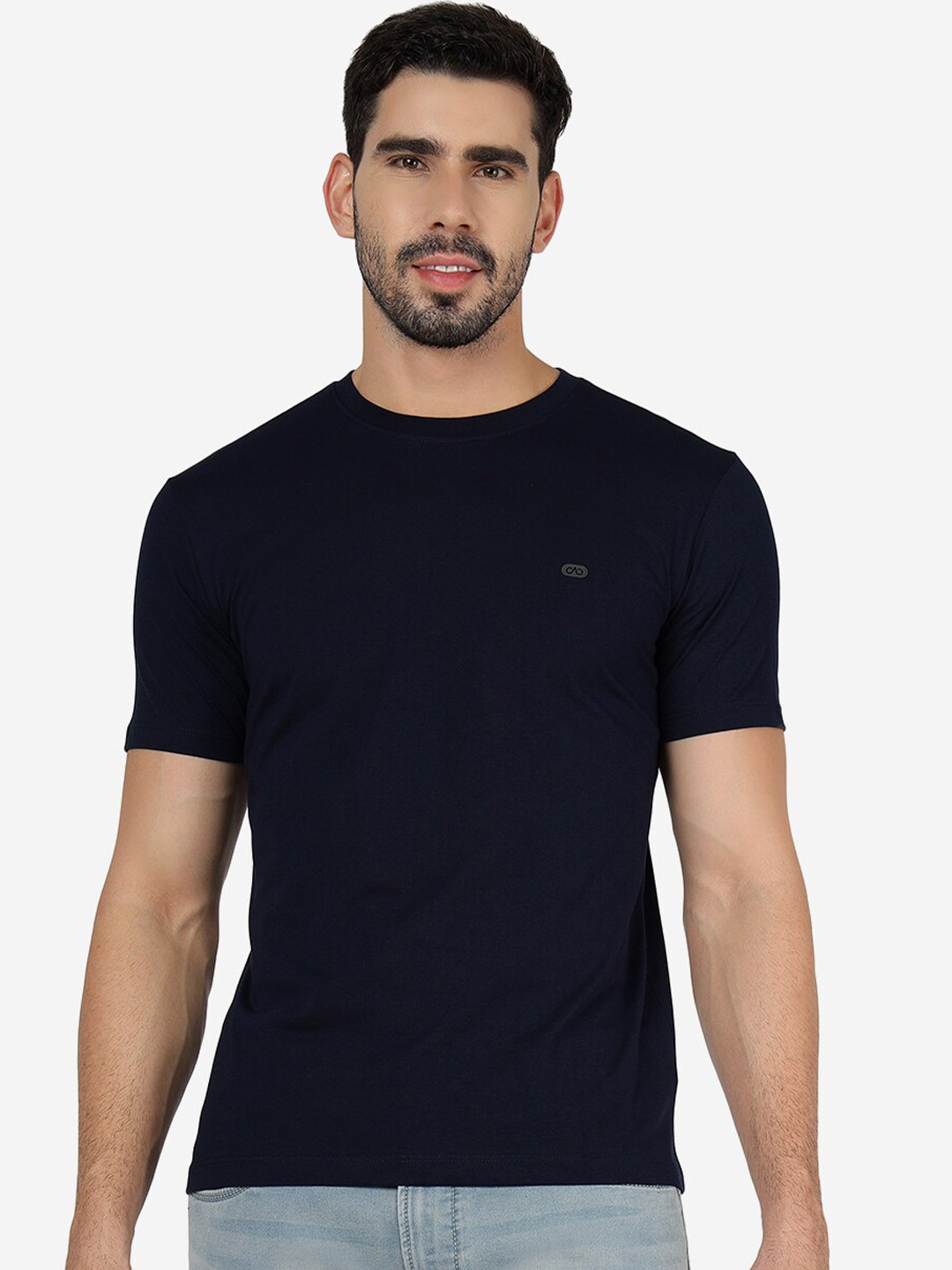 

JADE BLUE Slim Fit Round Neck Pure Cotton T-shirt, Navy blue