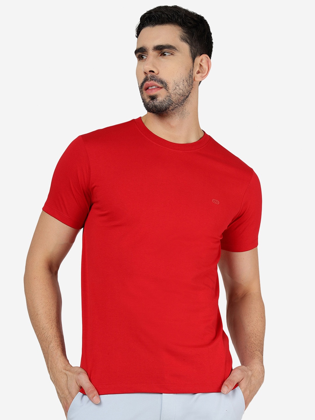 

JADE BLUE Slim Fit Pure Cotton T-shirt, Red