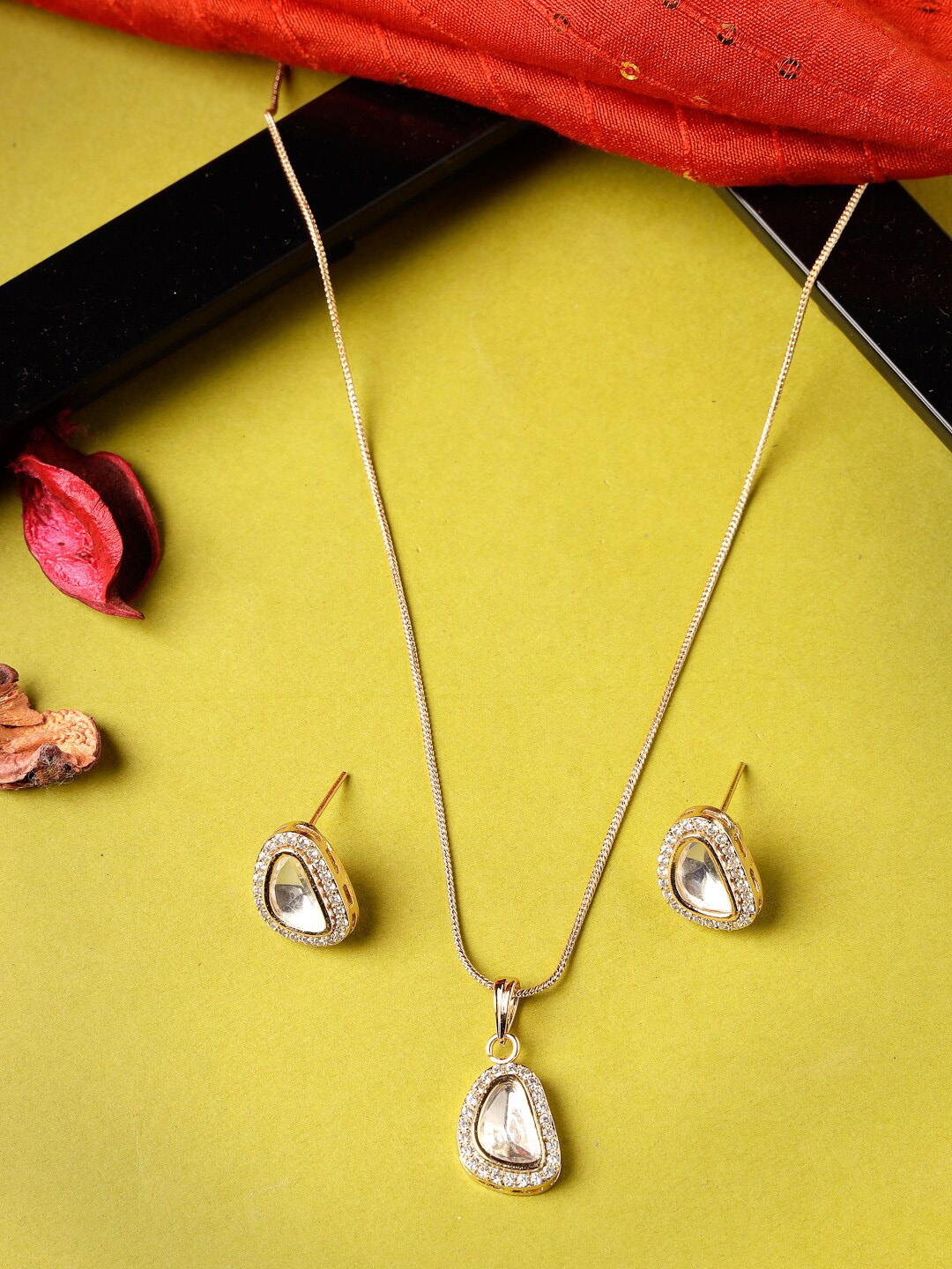 

ADIVA Gold-Plated American Diamond Studded Jewellery Set