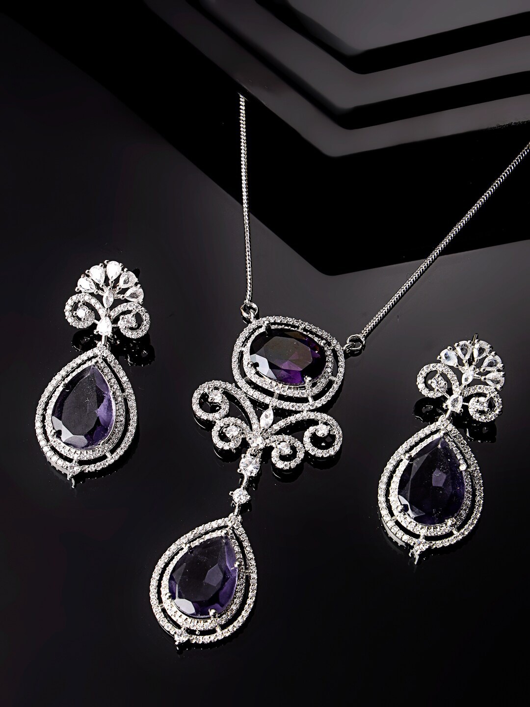 

ADIVA Silver-Plated AD Studded Jewellery Set