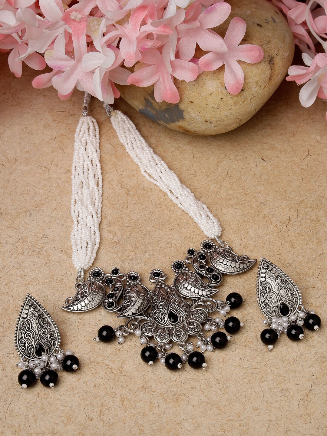 

ADIVA Silver-Plated Beaded Jewellery Set