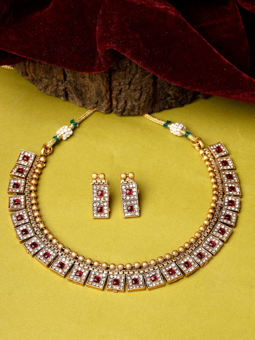 

ADIVA Gold-Plated American Diamond Studded Jewellery Set