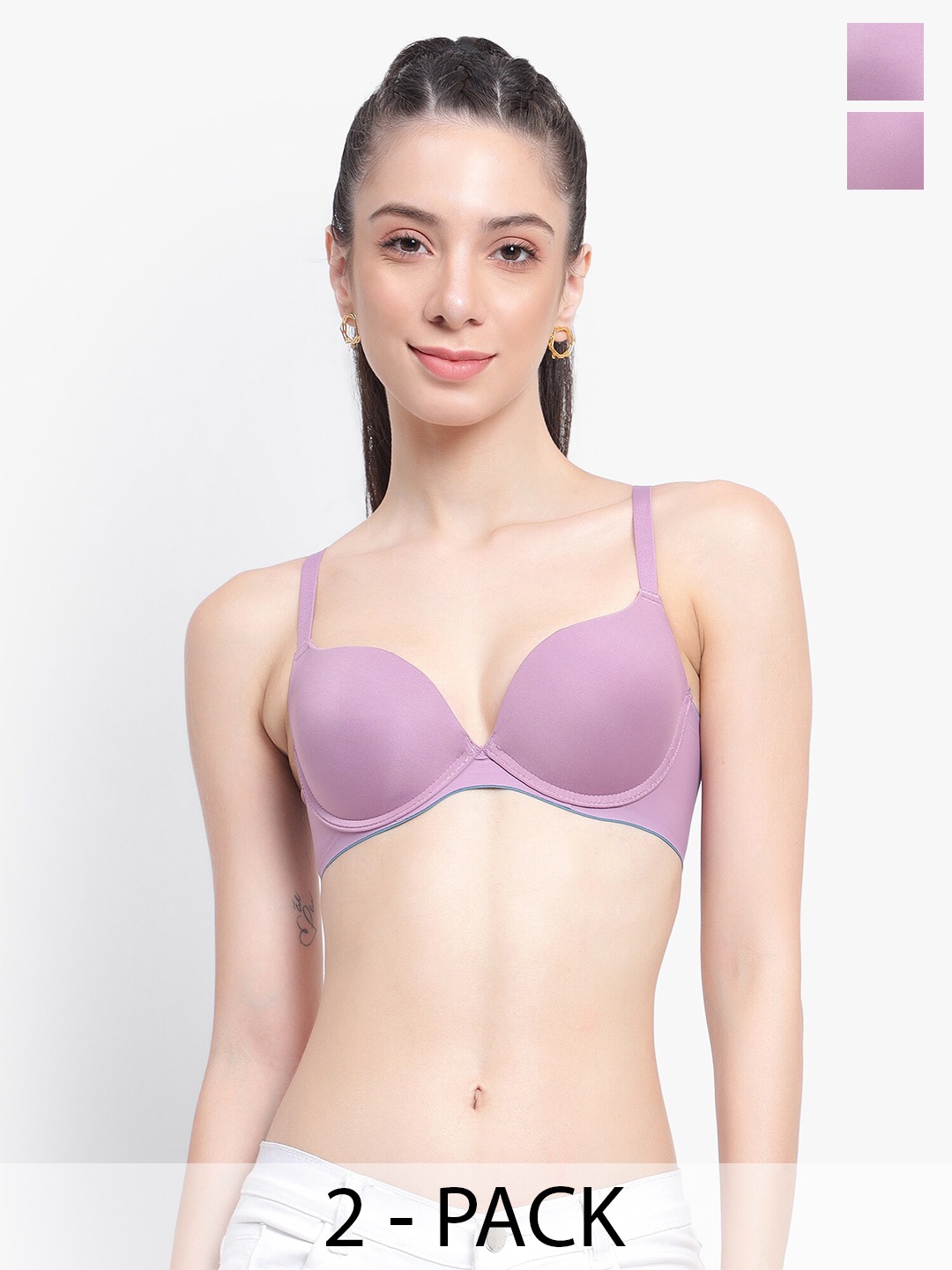 

PARKHA Pack Of 2 Half Coverage Heavily Padded Push-Up Bra With 360 Degree Support, Purple