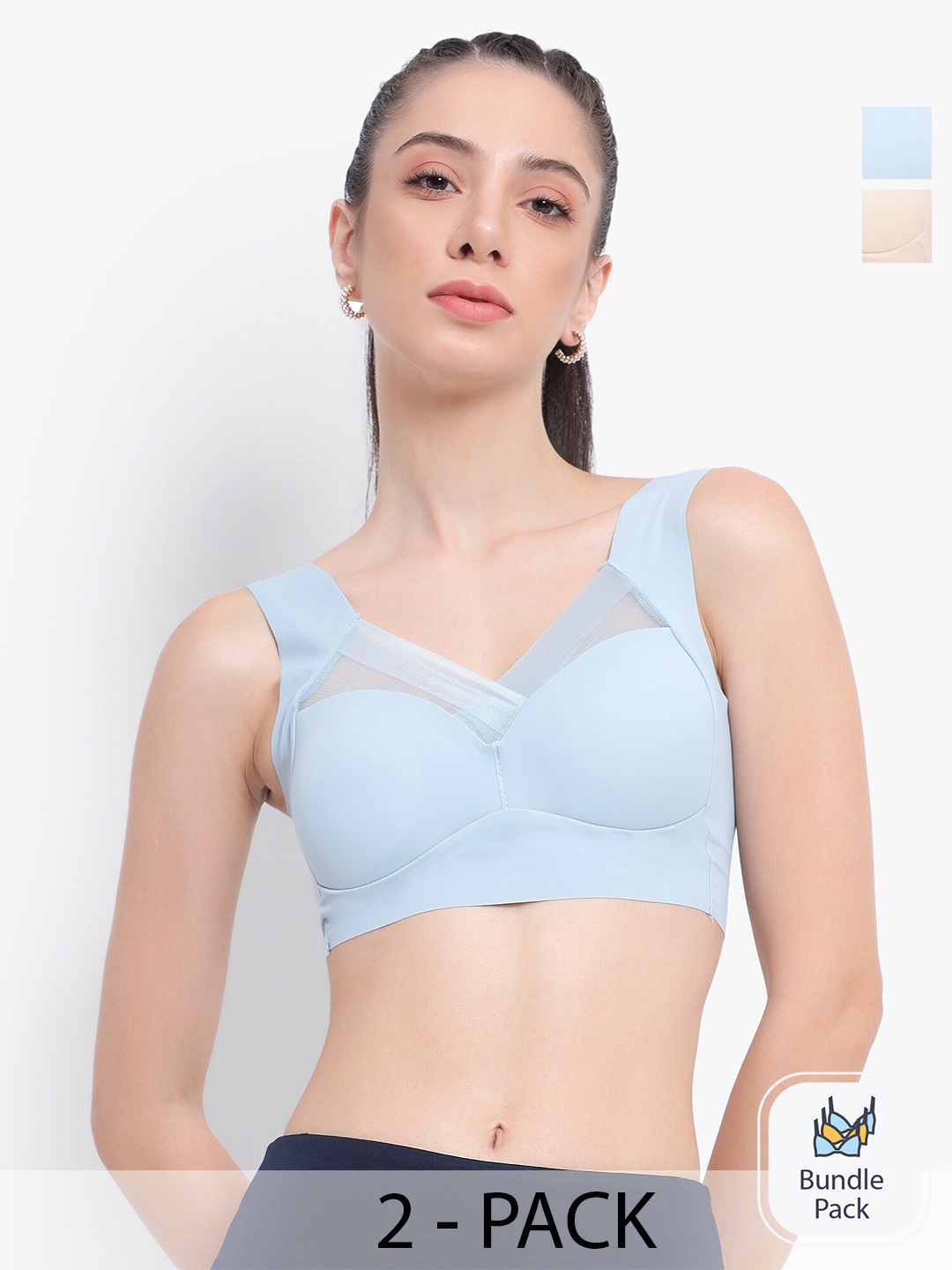 

PARKHA Pack Of 2 Full Coverage Dry Fit Heavily Padded Bra With 360 Degree Support, Blue