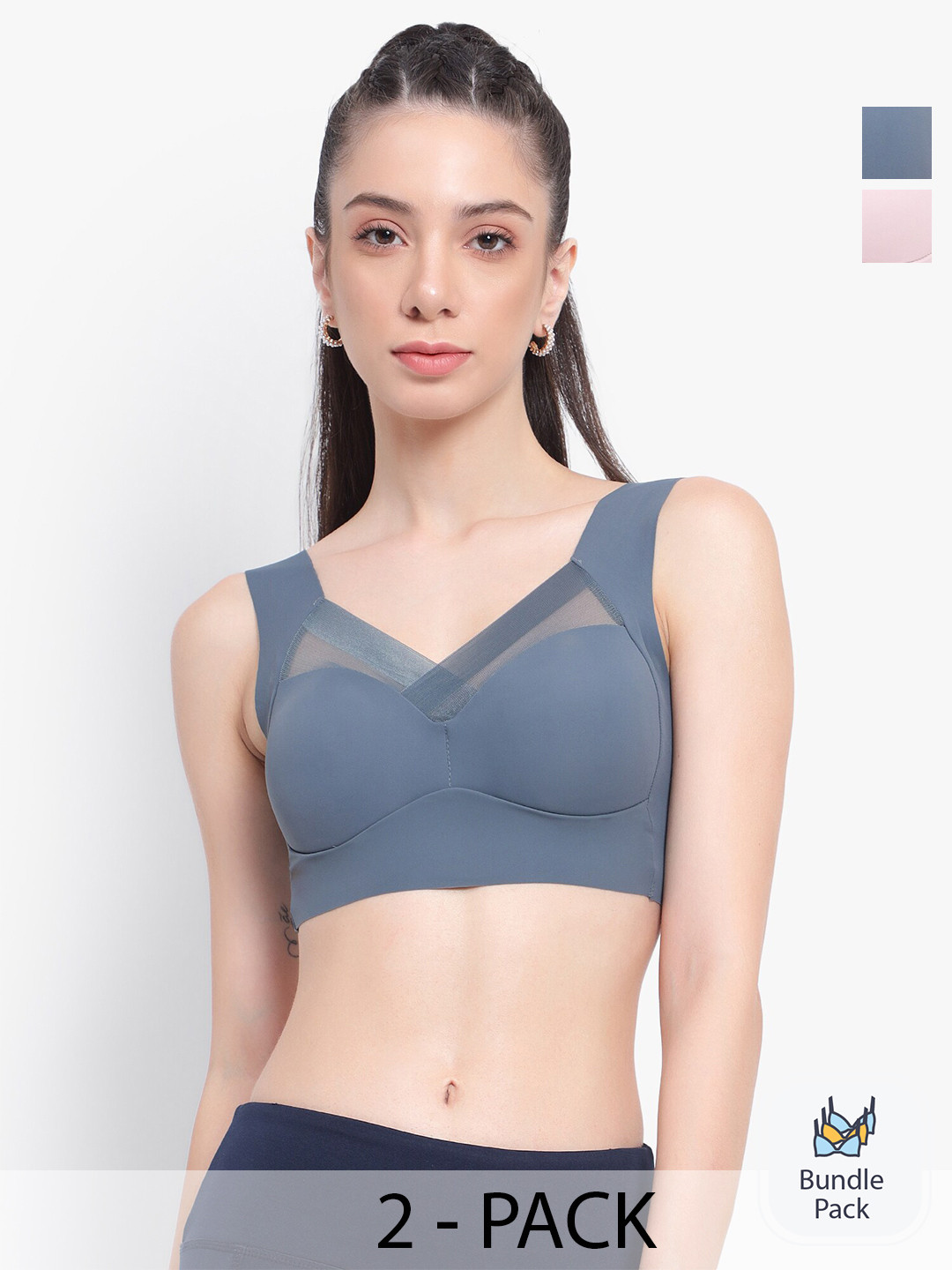 

PARKHA Pack Of 2 Full Coverage Dry Fit Heavily Padded Bra With 360 Degree Support, Grey
