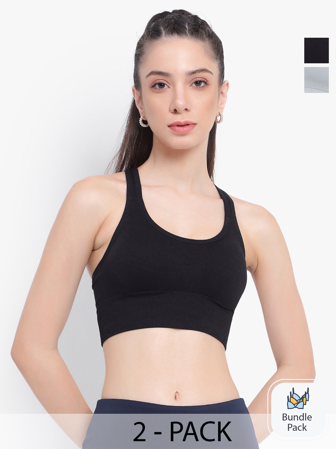 

PARKHA Pack Of 2 Full Coverage Rapid-Dry Workout Bra With Moisture Wicking, Black