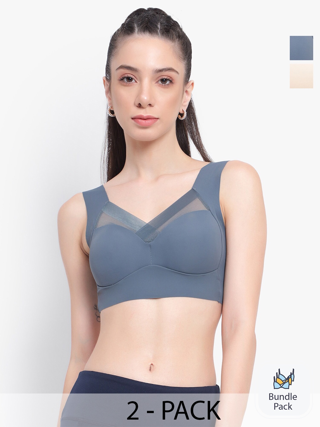 

PARKHA Pack Of 2 Full Coverage Heavily Padded Dry Fit Workout Bra With 360 Degree Support, Grey