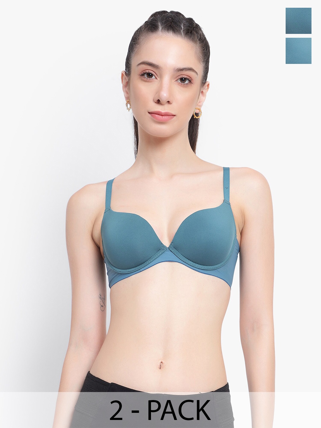 

PARKHA Pack Of 2 Half Coverage Underwired Heavily Padded Bra 360 Degree Support, Green