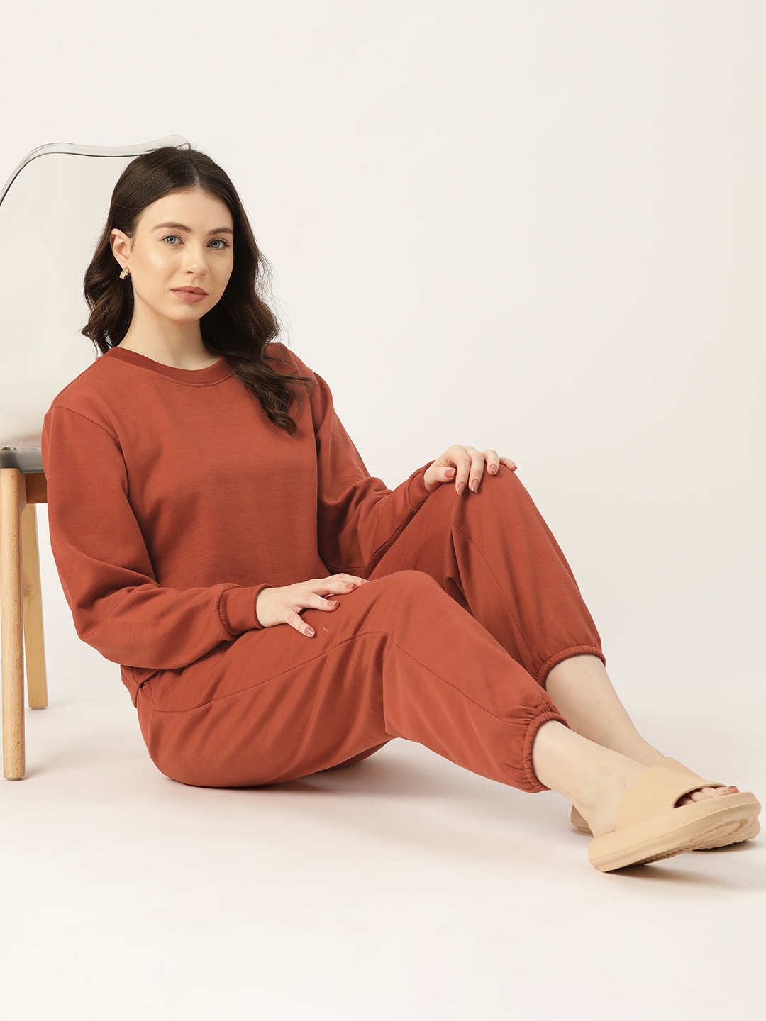 

ETC Women Solid Pure Cotton Night suit, Rust