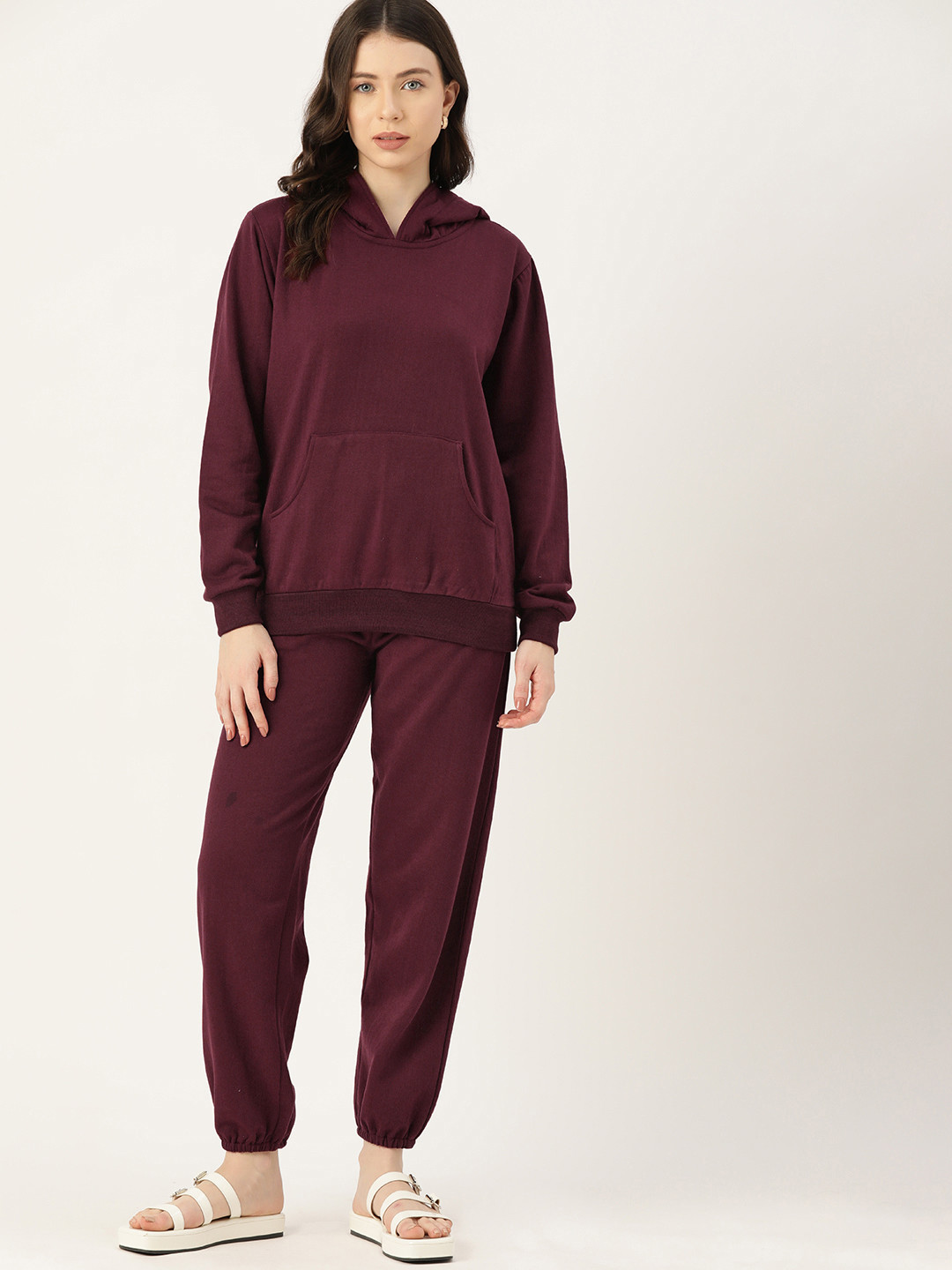 

ETC Women Solid Pure Cotton Night suit, Burgundy