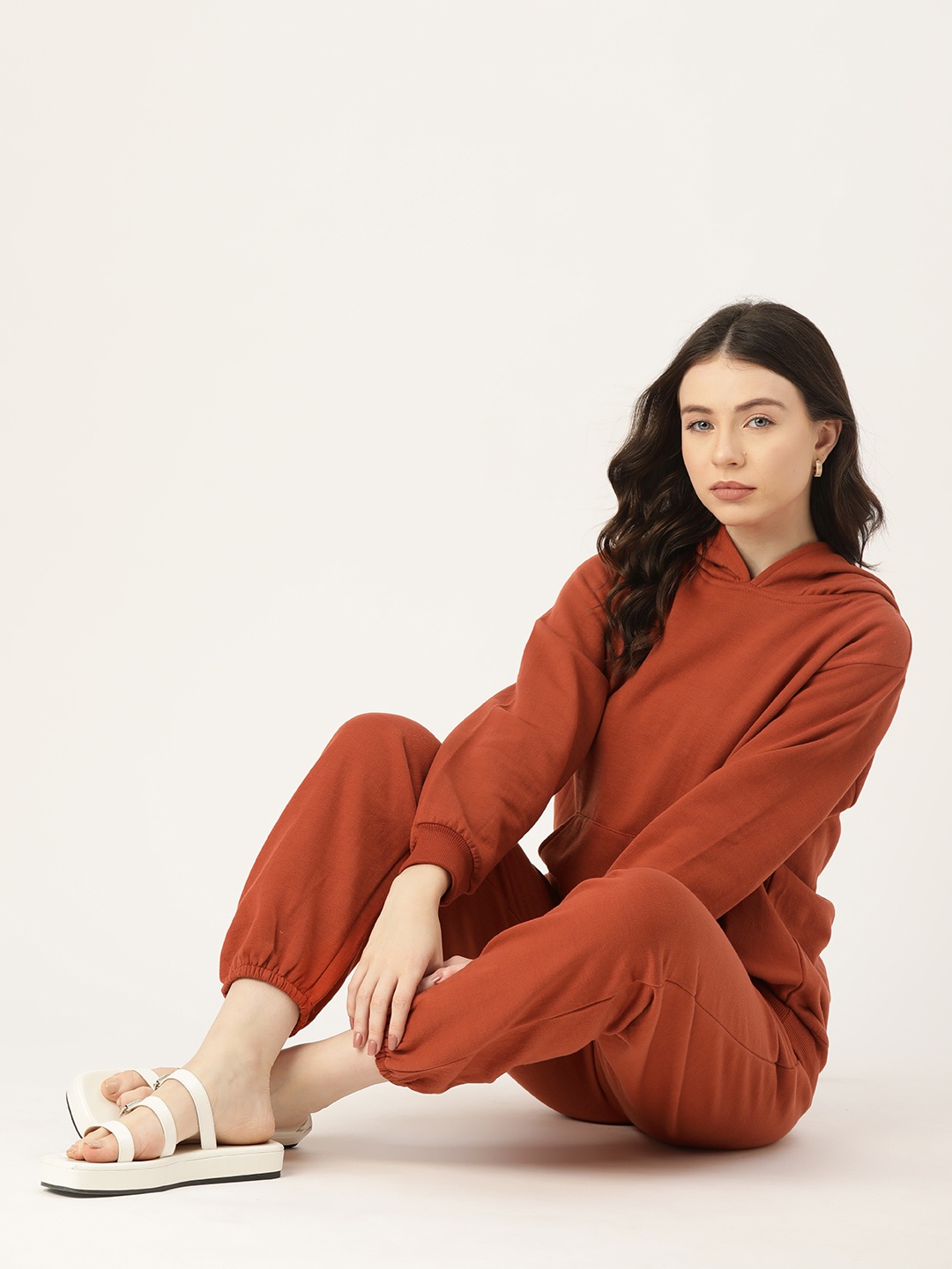 

ETC Women Solid Pure Cotton Night suit, Rust