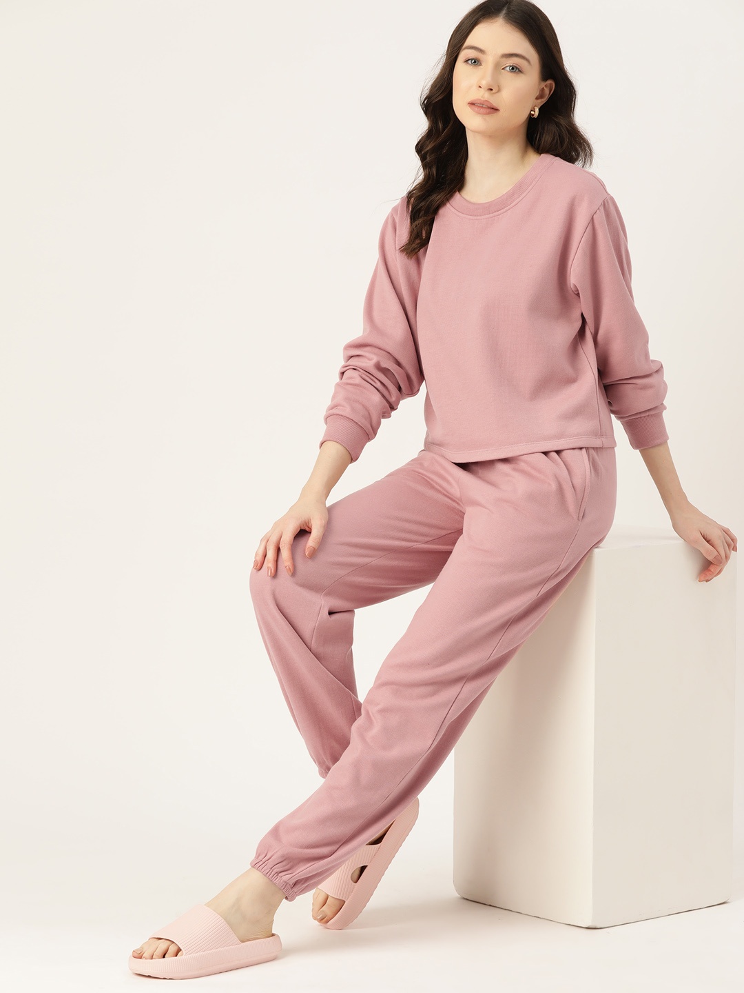

ETC Women Solid Pure Cotton Night suit, Rose