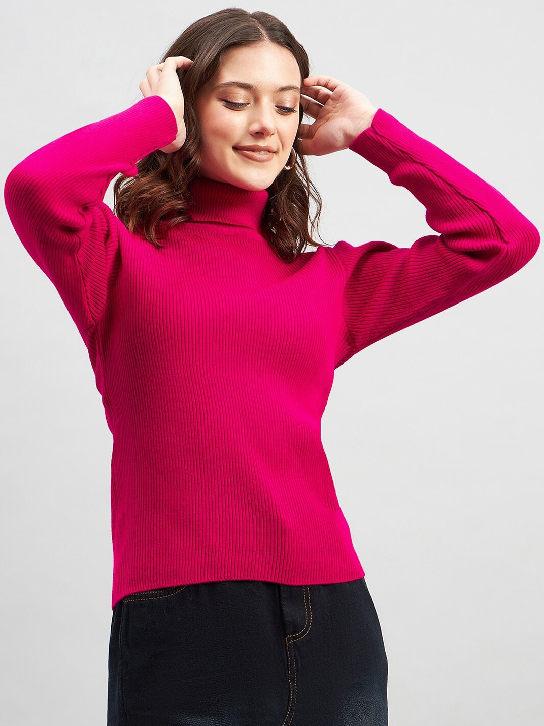 

RVK Ribbed Turtle Neck Acrylic Pullover Sweater, Pink