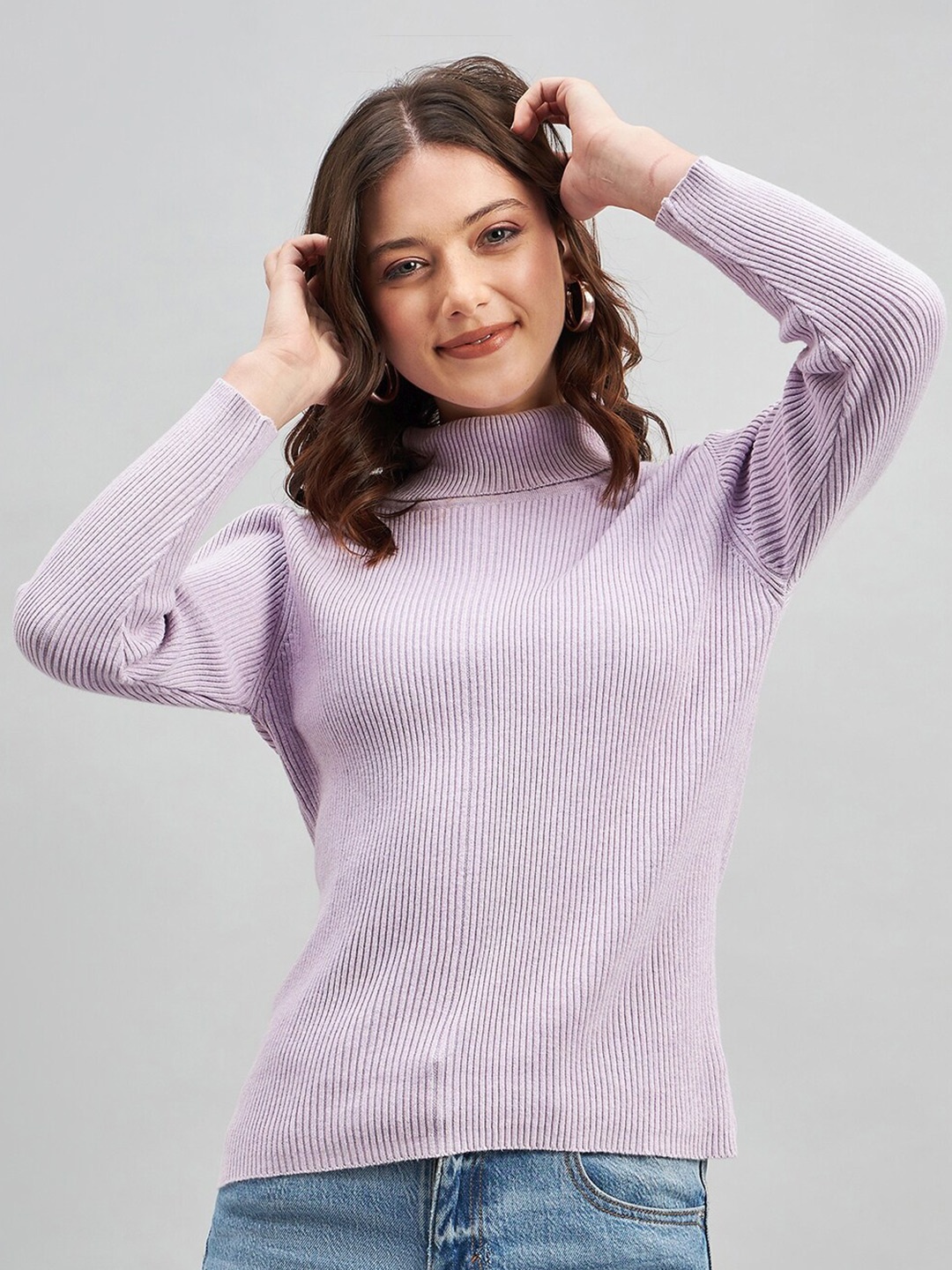 

FEMEA Ribbed Turtle Neck Pure Cotton Pullover, Lavender