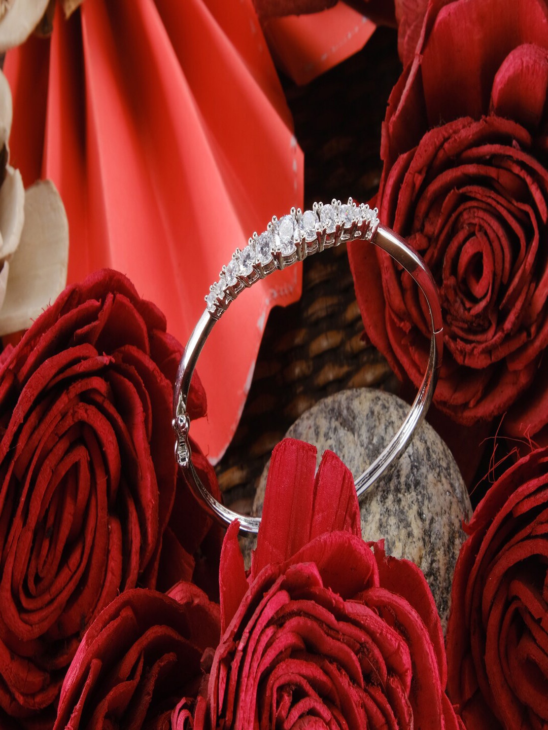 

Jewelz Silver-Plated American Diamond Bangle-Style Bracelet