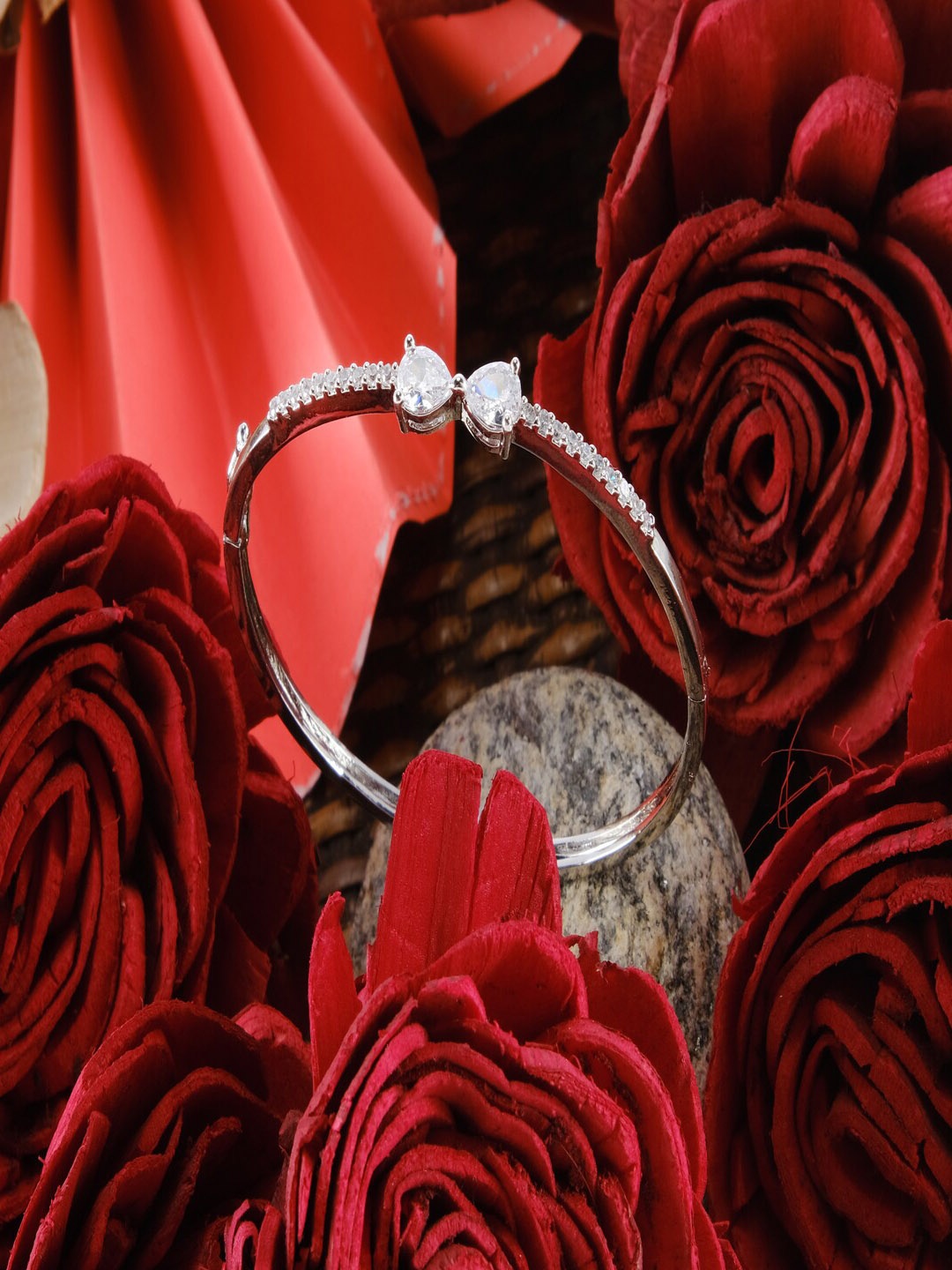 

Jewelz Silver-Plated American Diamond Bangle-Style Bracelet