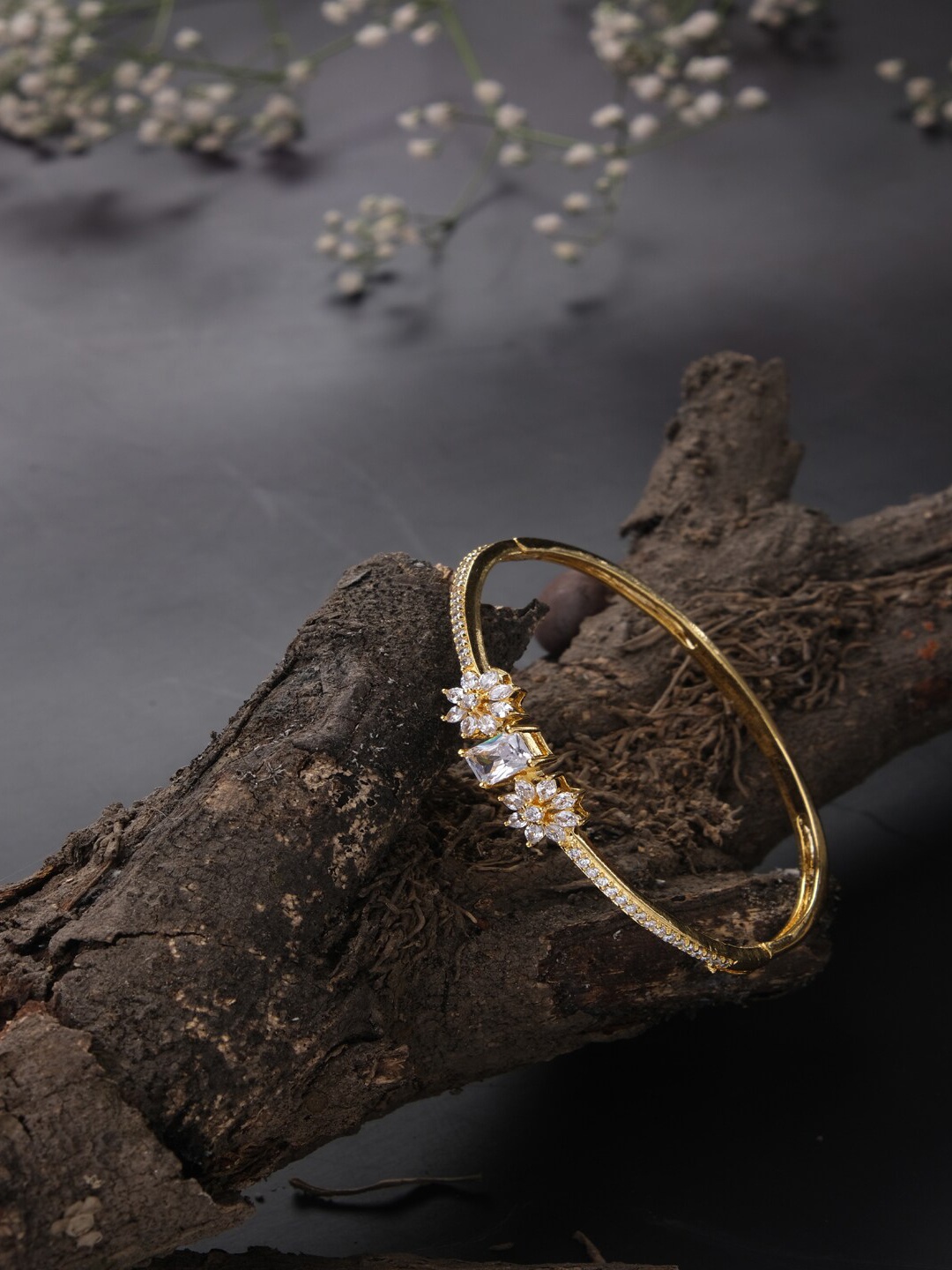 

Jewelz Gold-Plated American Diamond Stone Studded Bangle-Style Bracelet