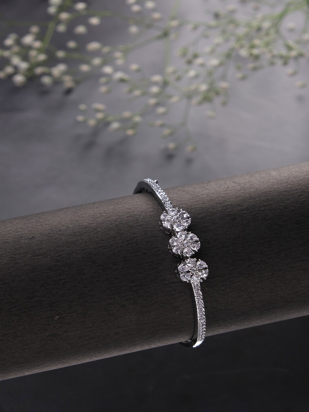 

Jewelz Silver-Plated American Diamond Bangle-Style Bracelet