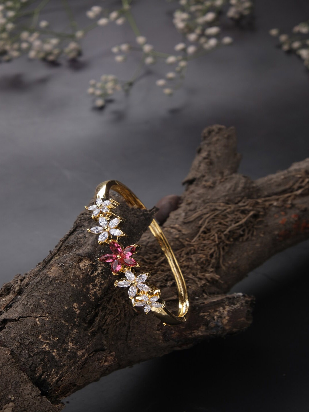 

Jewelz Gold-Plated American Diamond Stone Studded Bangle-Style Bracelet
