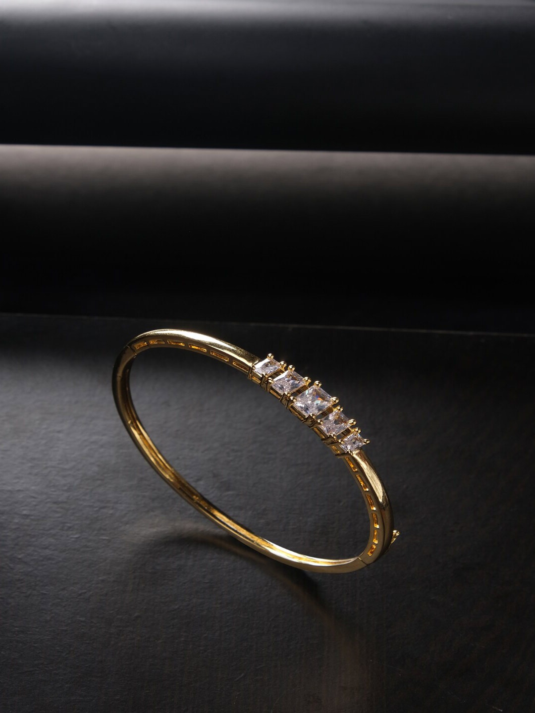 

Jewelz Gold-Plated American Diamond Stone Studded Bangle-Style Bracelet