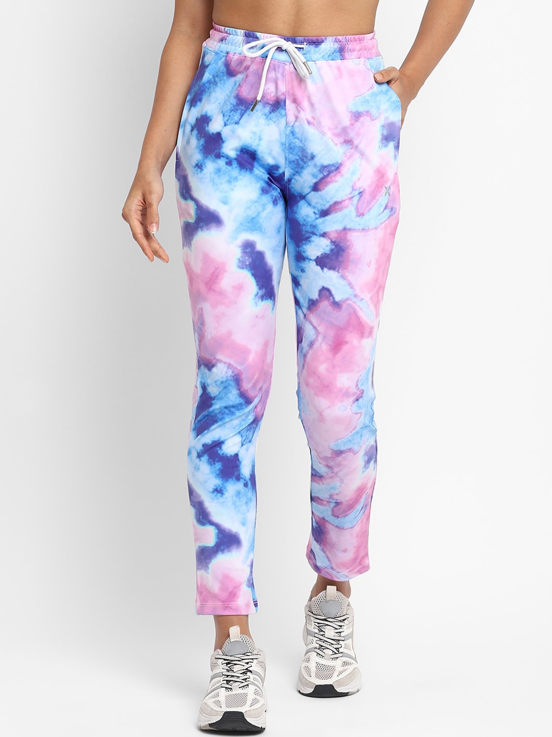

HRX by Hrithik Roshan Women Pink & blue Tie & Dye Mid Rise Track Pants