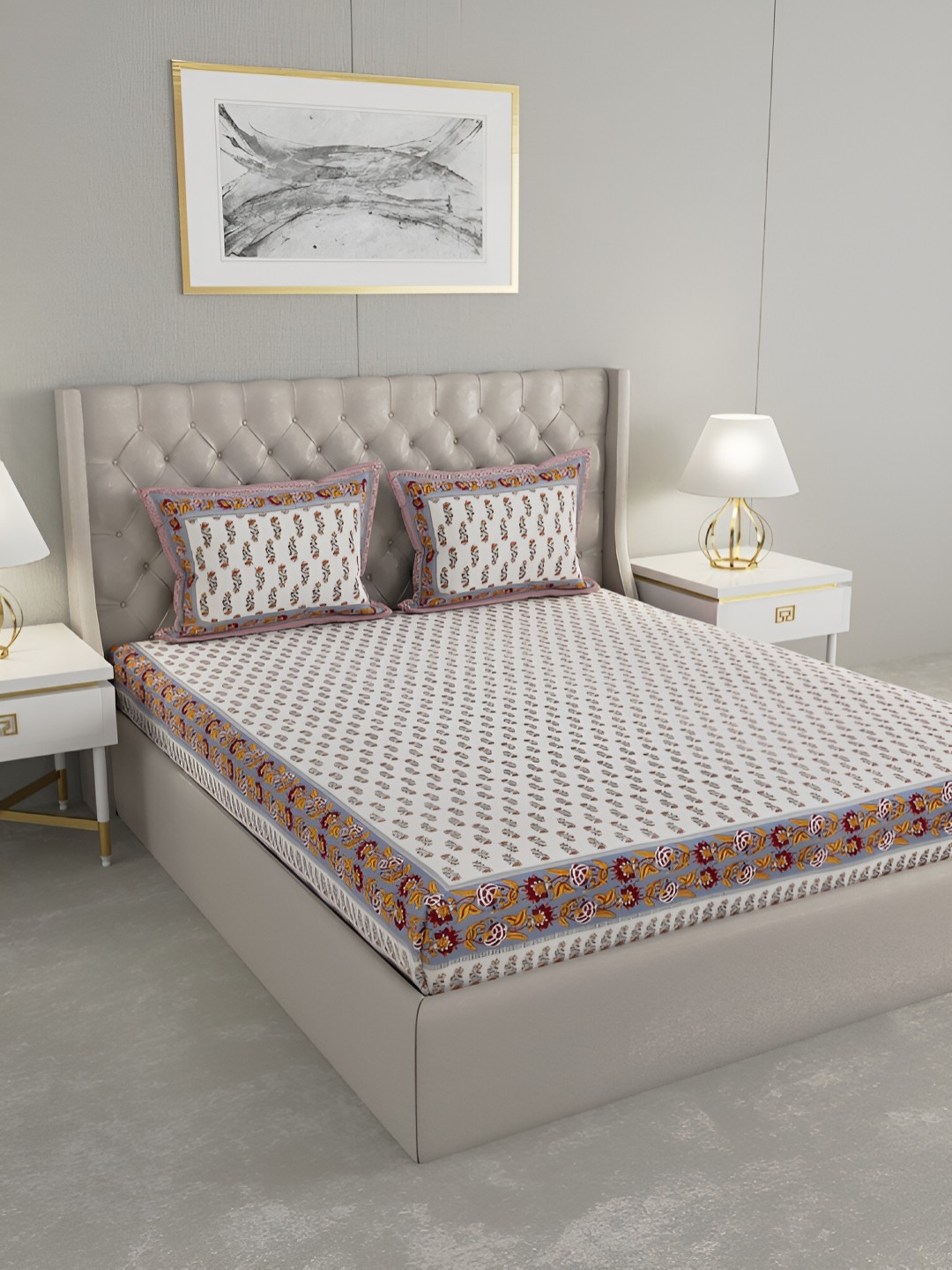 

Wayne Martin Brown & White Floral Pure Cotton 600 TC King Bedsheet with 2 Pillow Covers