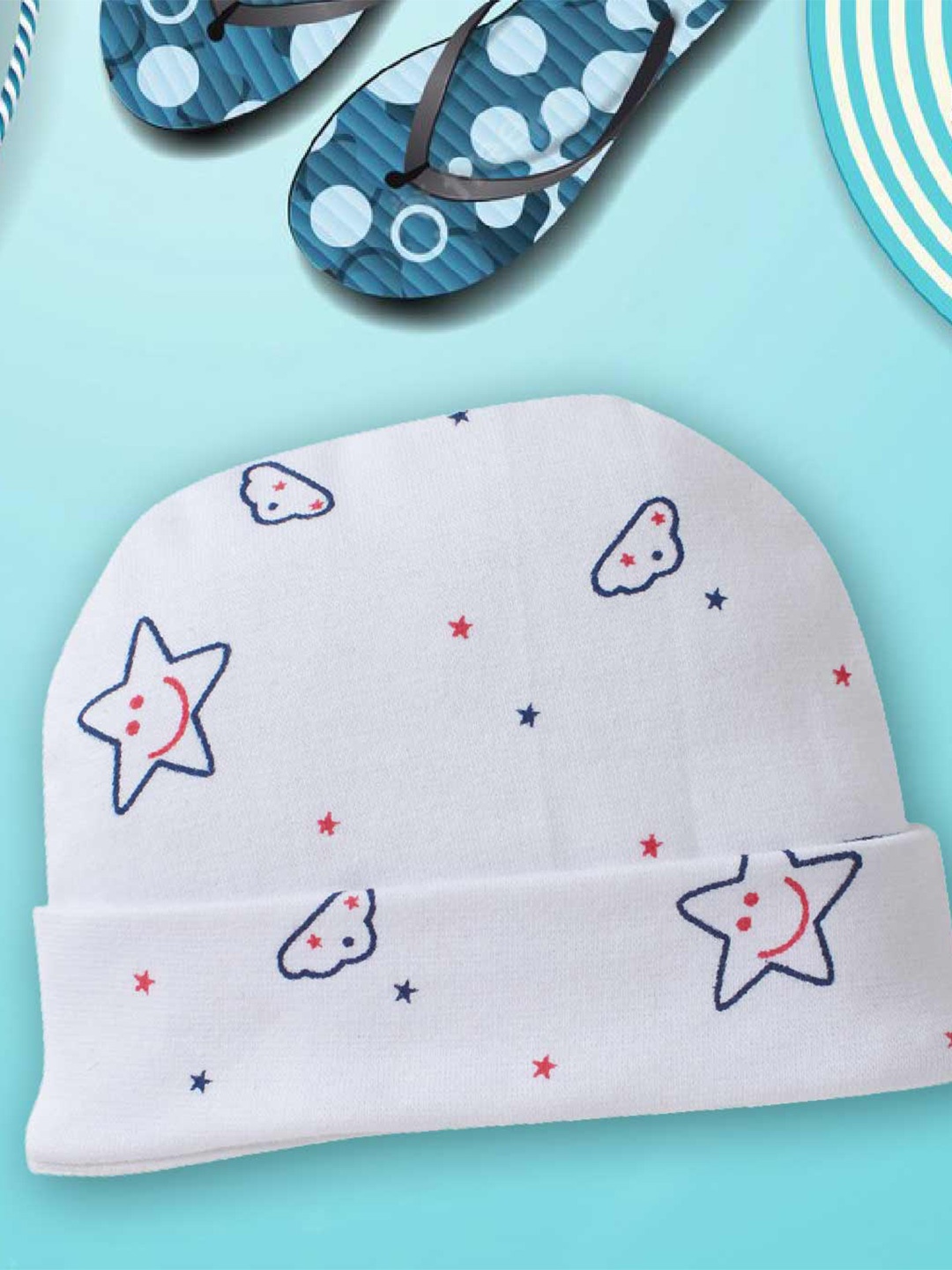 

Babywish Infants Printed Cotton Beanie, White