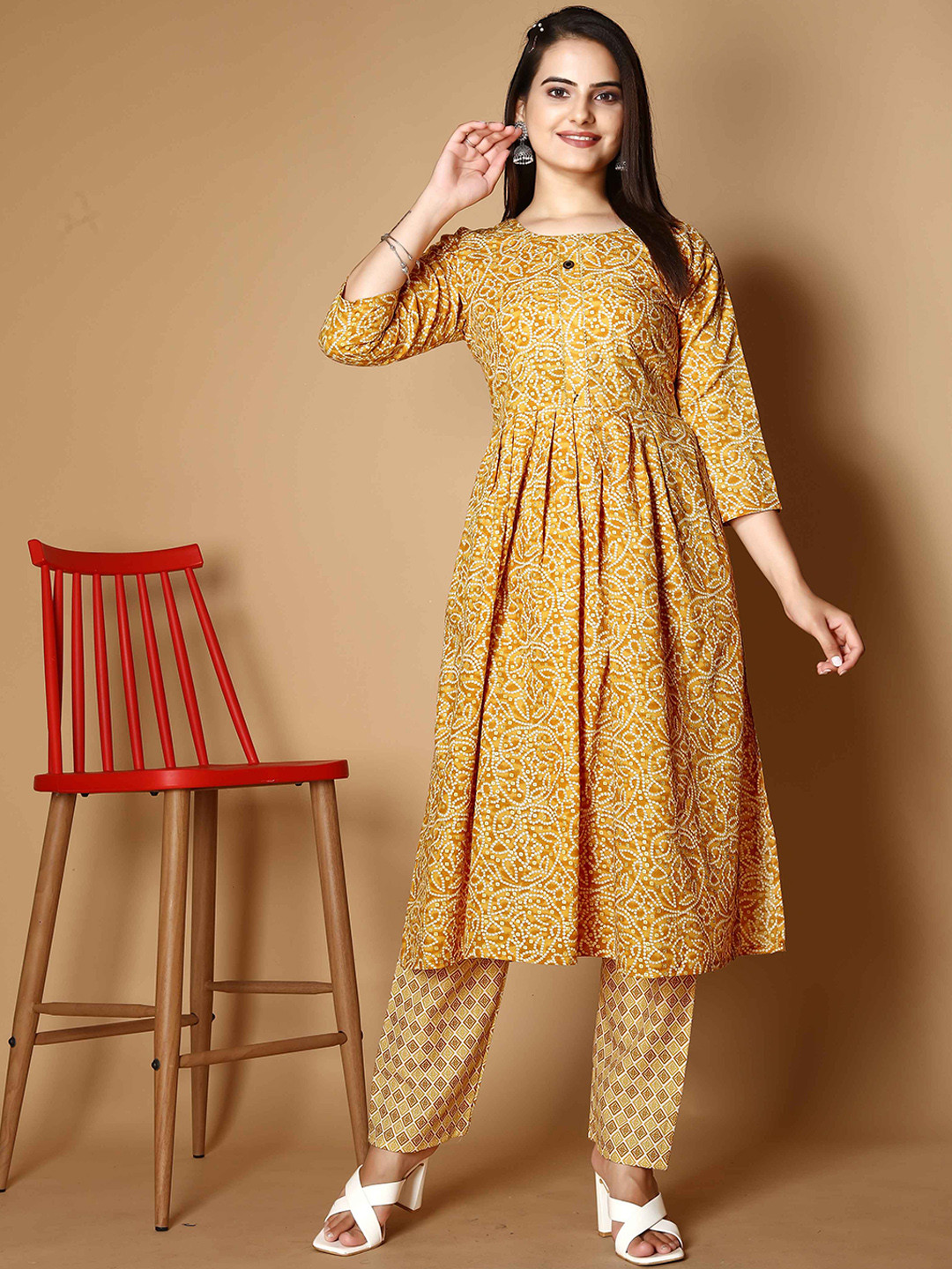 

Trishva Bandhani Printed Gotta Patti A-Line Kurta & Trouser, Yellow