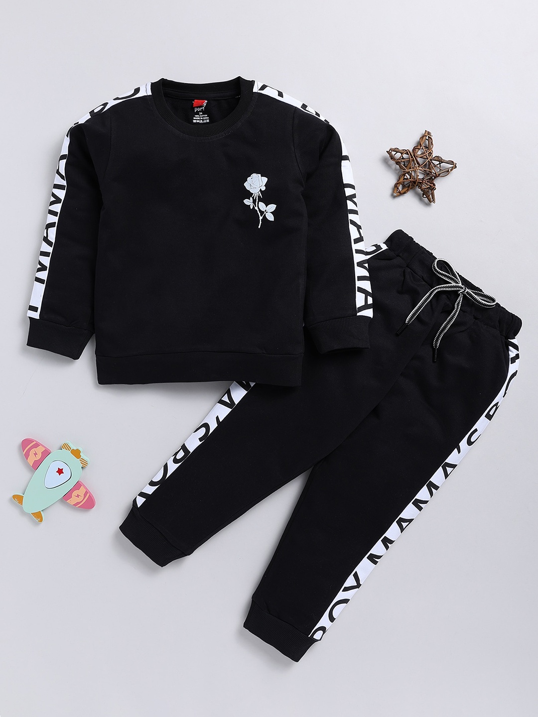 

Toonyport Boys Typography Printed Tracksuit, Black