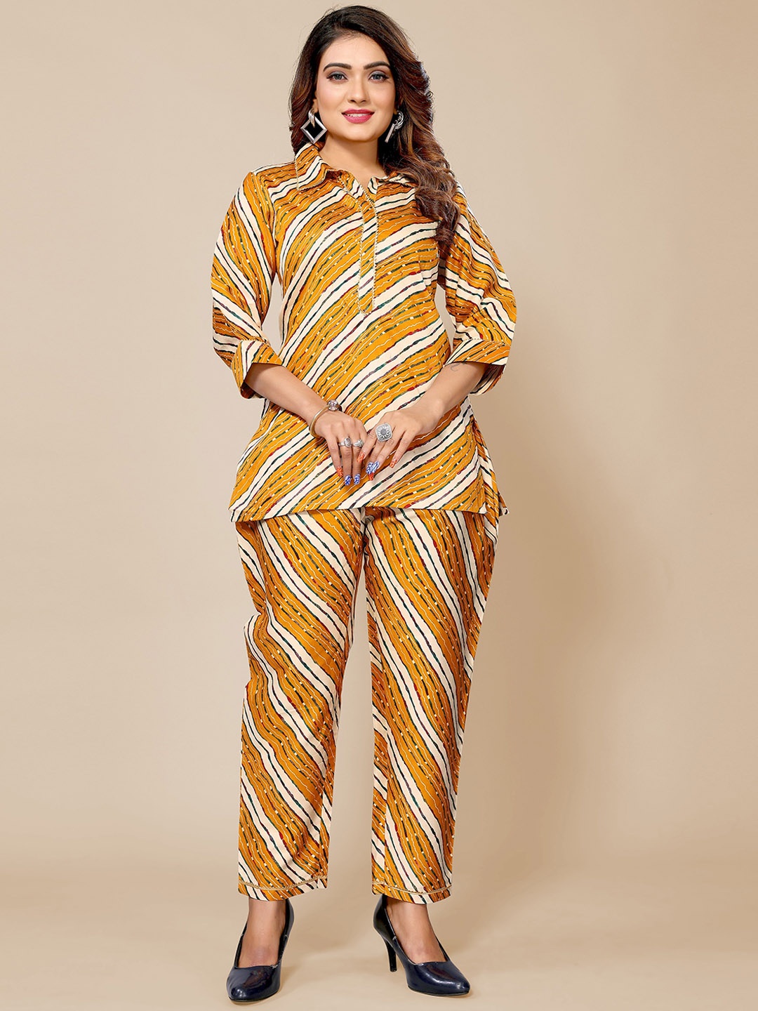 

Krimmple Striped Top & Trousers Co-Ords Set, Mustard