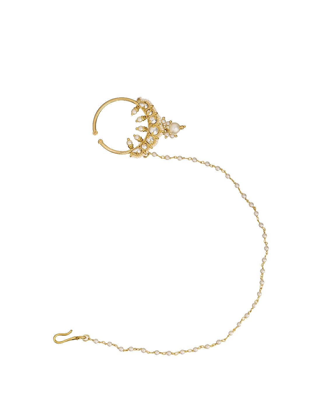 

CURIO COTTAGE Gold Plated American Diamond Studded Chained Nosepin