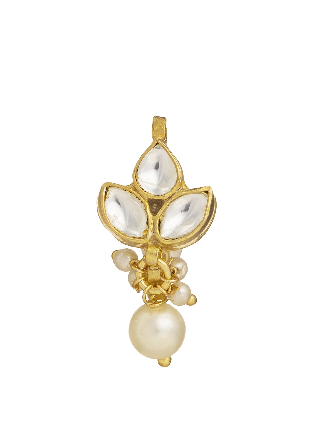

CURIO COTTAGE Gold Plated Kundan Studded Chained Nosepin