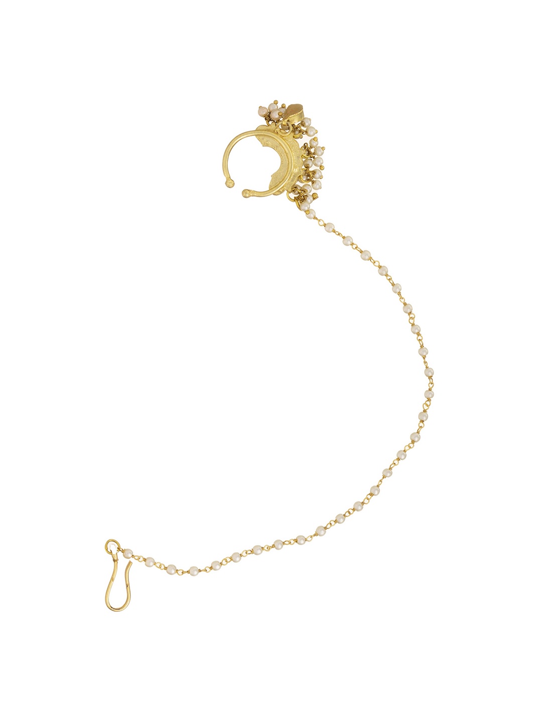 

CURIO COTTAGE 18K Gold Plated Kundan Studded & Beaded Chained Nosepin
