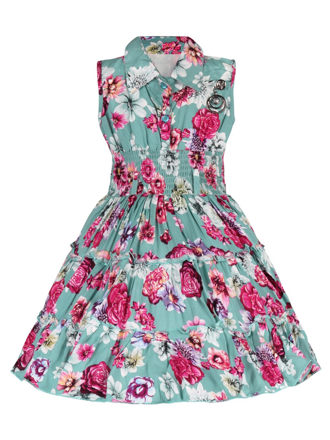 

Wish Karo Girls Floral Printed Fit & Flare Dress, Green