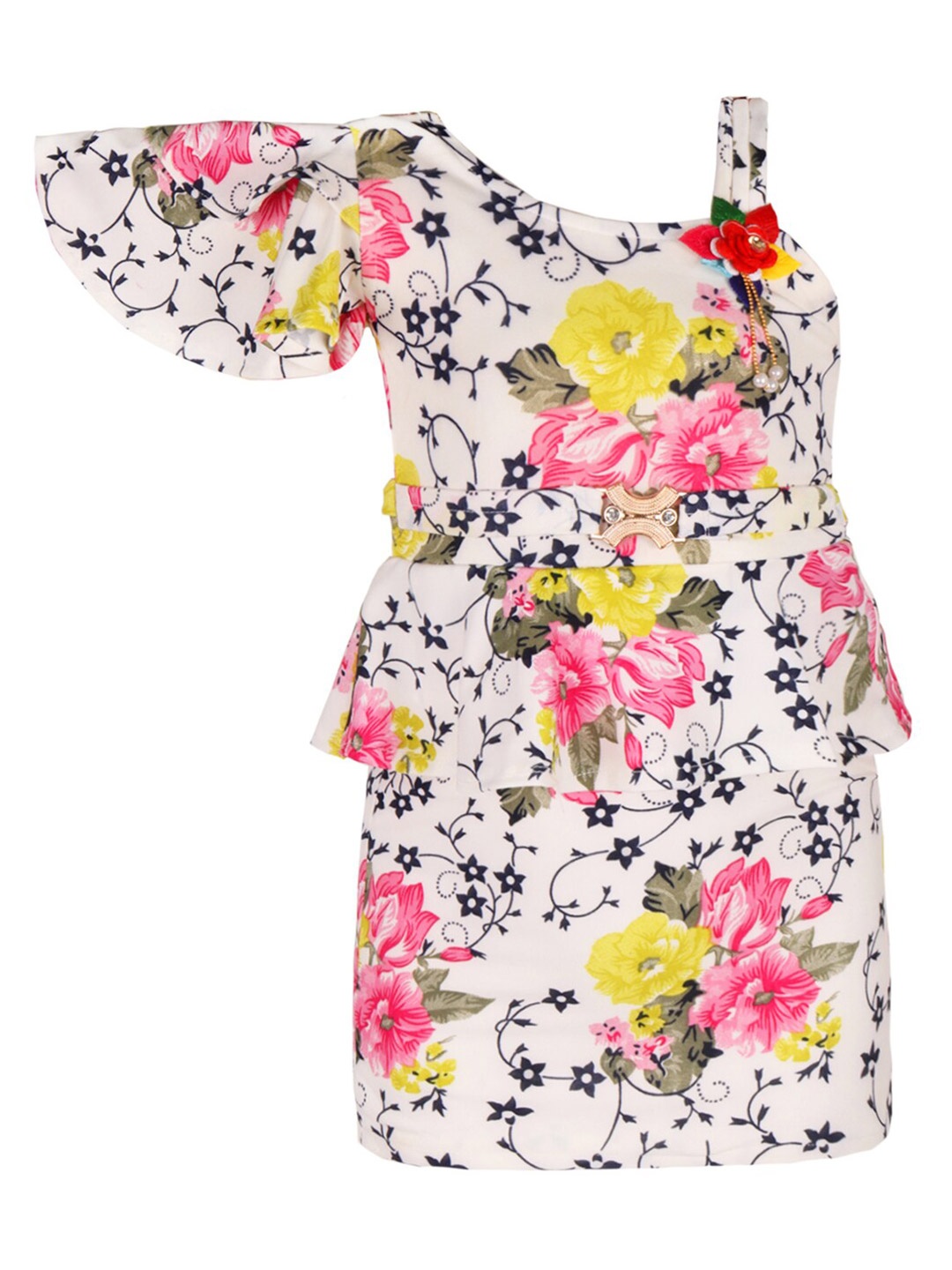 

Wish Karo Pink & White Floral Print Satin Fit & Flare Dress