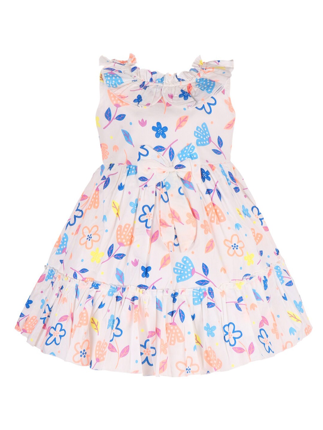 

Wish Karo Girls Floral Printed Cotton Fit & Flare Dress, White