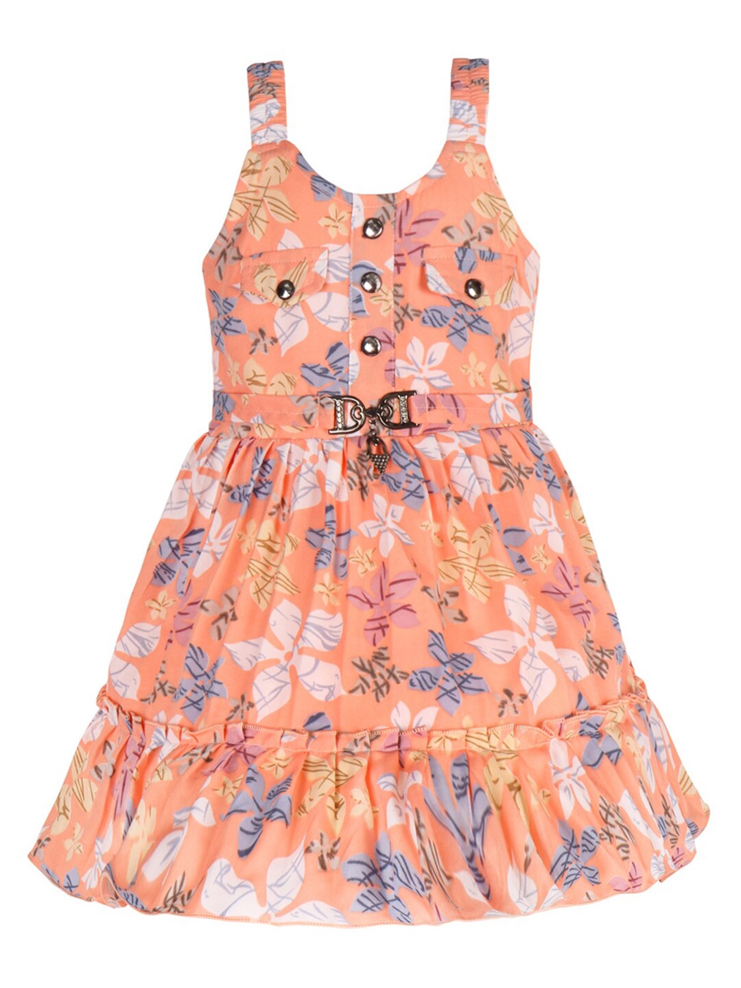 

Wish Karo Girls loral Print Satin Fit & Flare Dress, Orange
