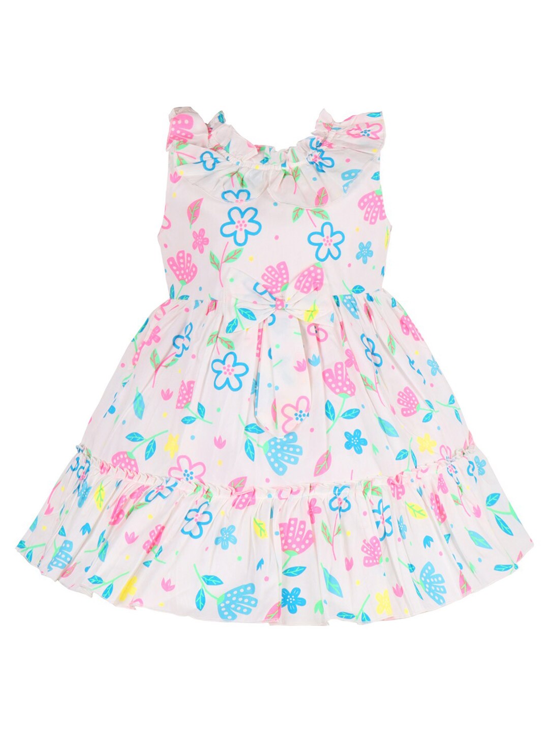 

Wish Karo Girls Floral Printed Cotton Fit & Flare Dress, White