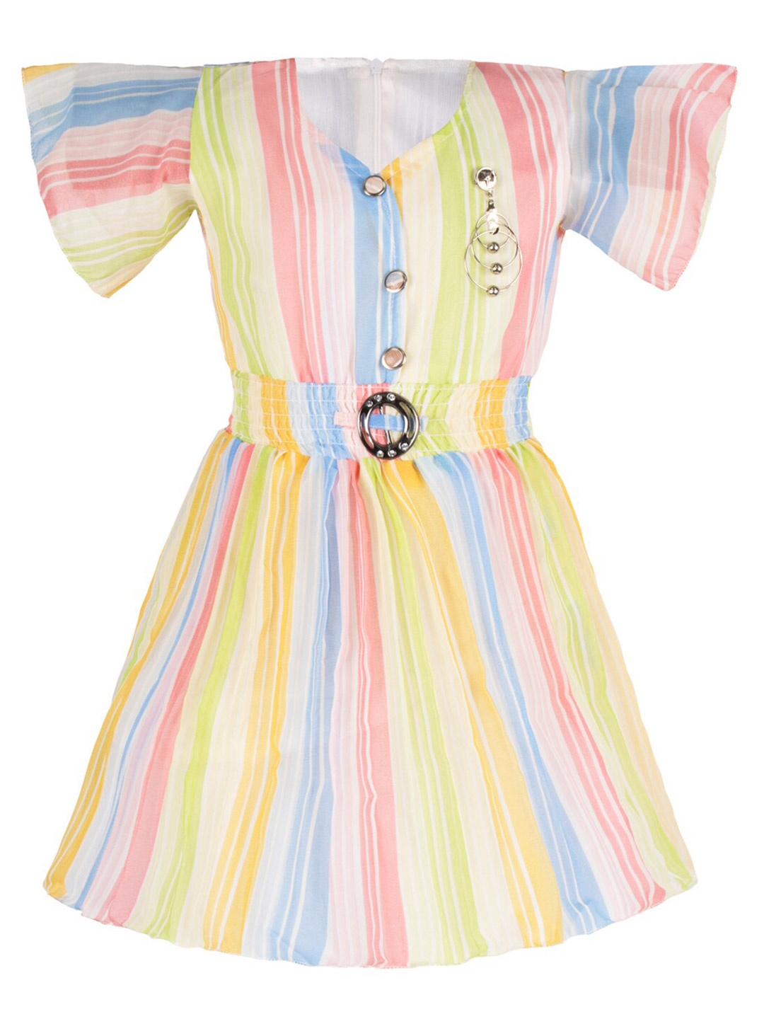 

Wish Karo Girls Striped Georgette Fit & Flare Dress, Peach