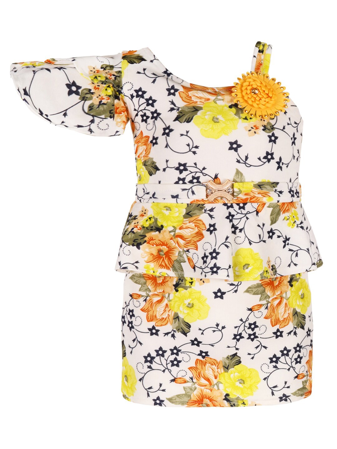 

Wish Karo Girls Floral Print Satin Fit & Flare Dress, Yellow