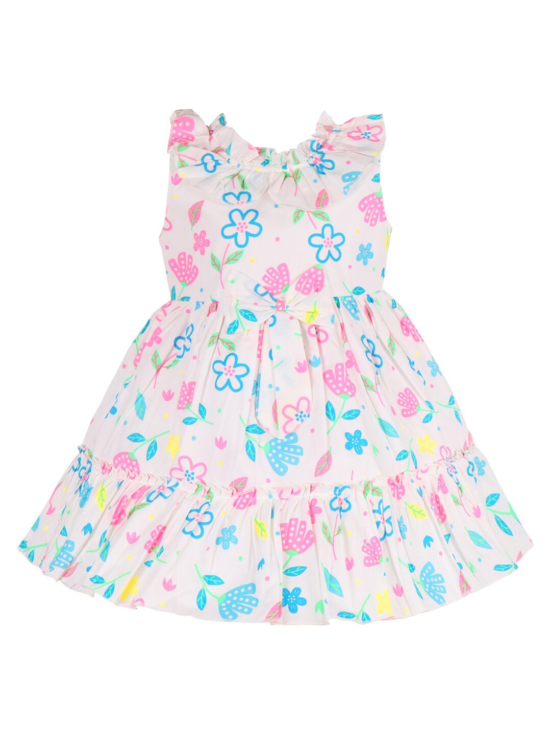 

Wish Karo Girls Floral Printed Sleeveless Ruffles & Tiered Cotton Fit & Flare Dress, Green