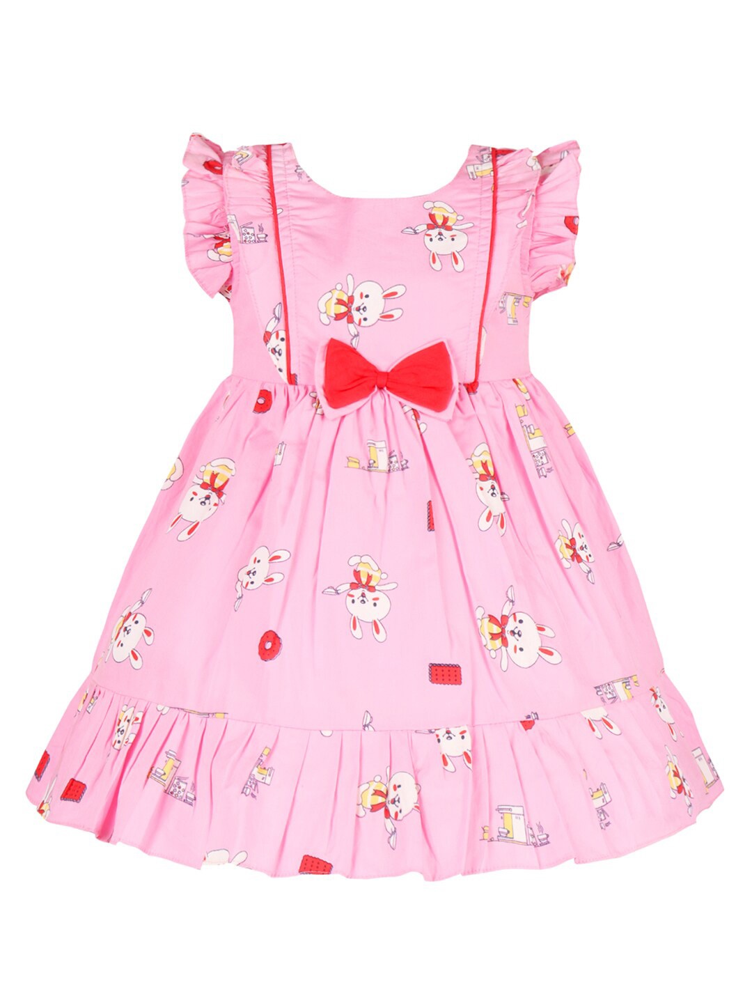 

Wish Karo Conversational Printed Fit & Flare Cotton Dress, Pink