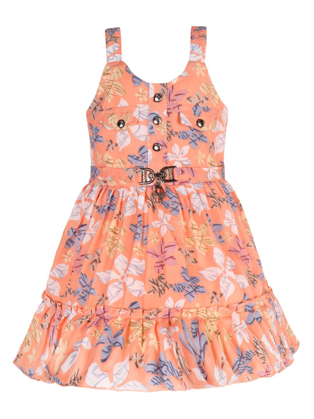 

Wish Karo Floral Printed Sleeveless Satin Fit & Flare Dress, Peach