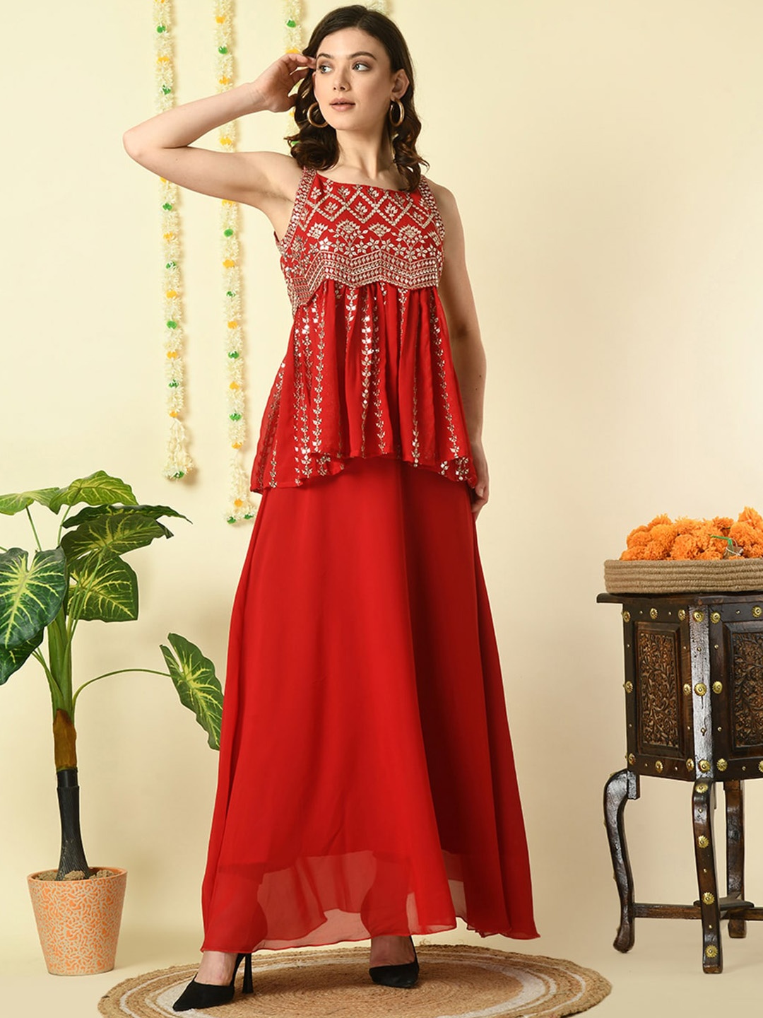 

Myshka Embroidered Top & Skirt, Red