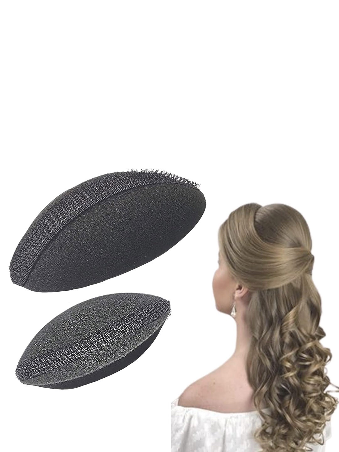 

CHANDERKASH 2Pcs Oval Sponge Hair Pad Volumizer Hairstyling Tool Puff, Black