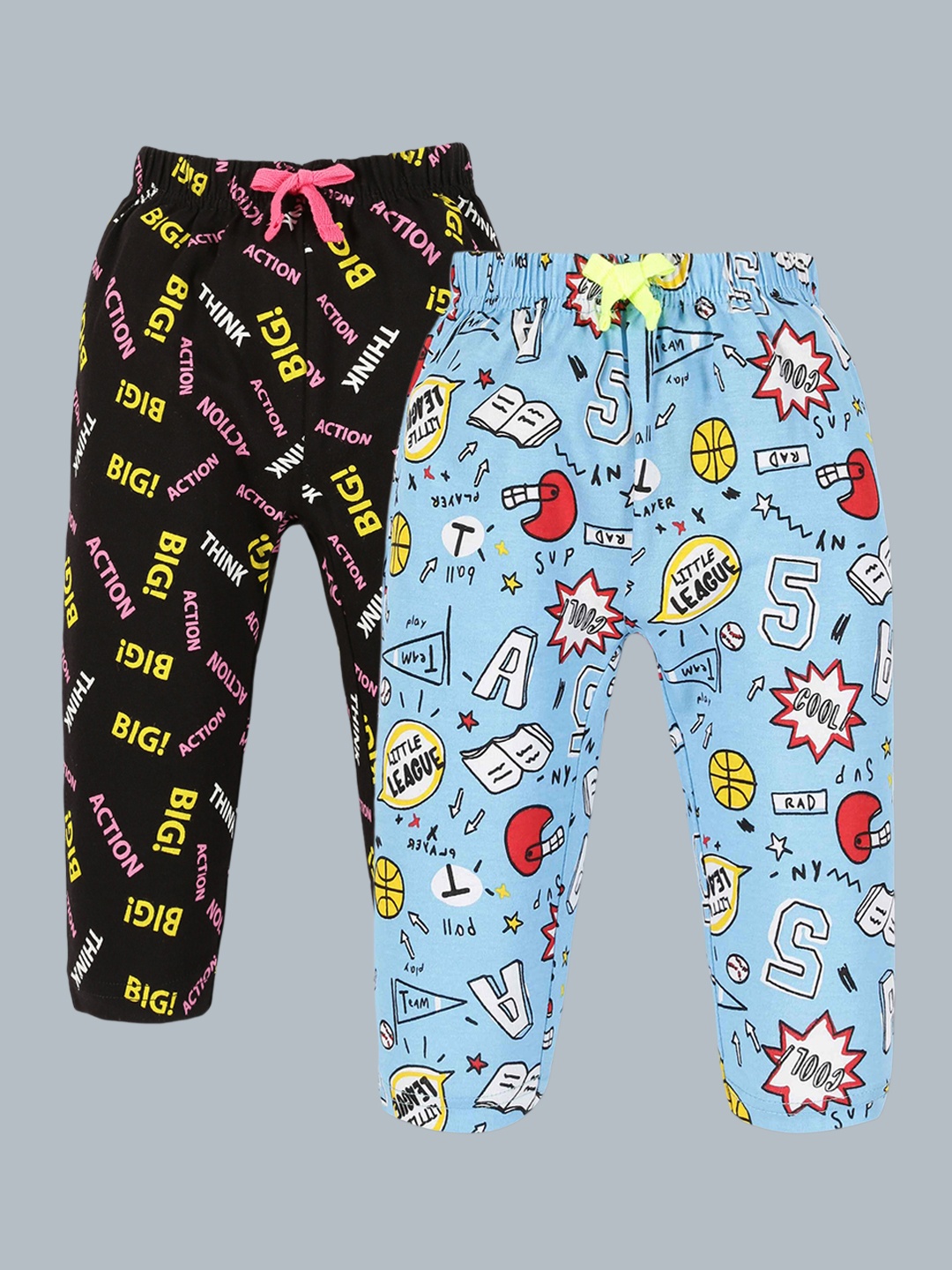 

3PIN Infants Boys Pack Of 2 Printed Pure Cotton Antimicrobial Track Pants, Blue