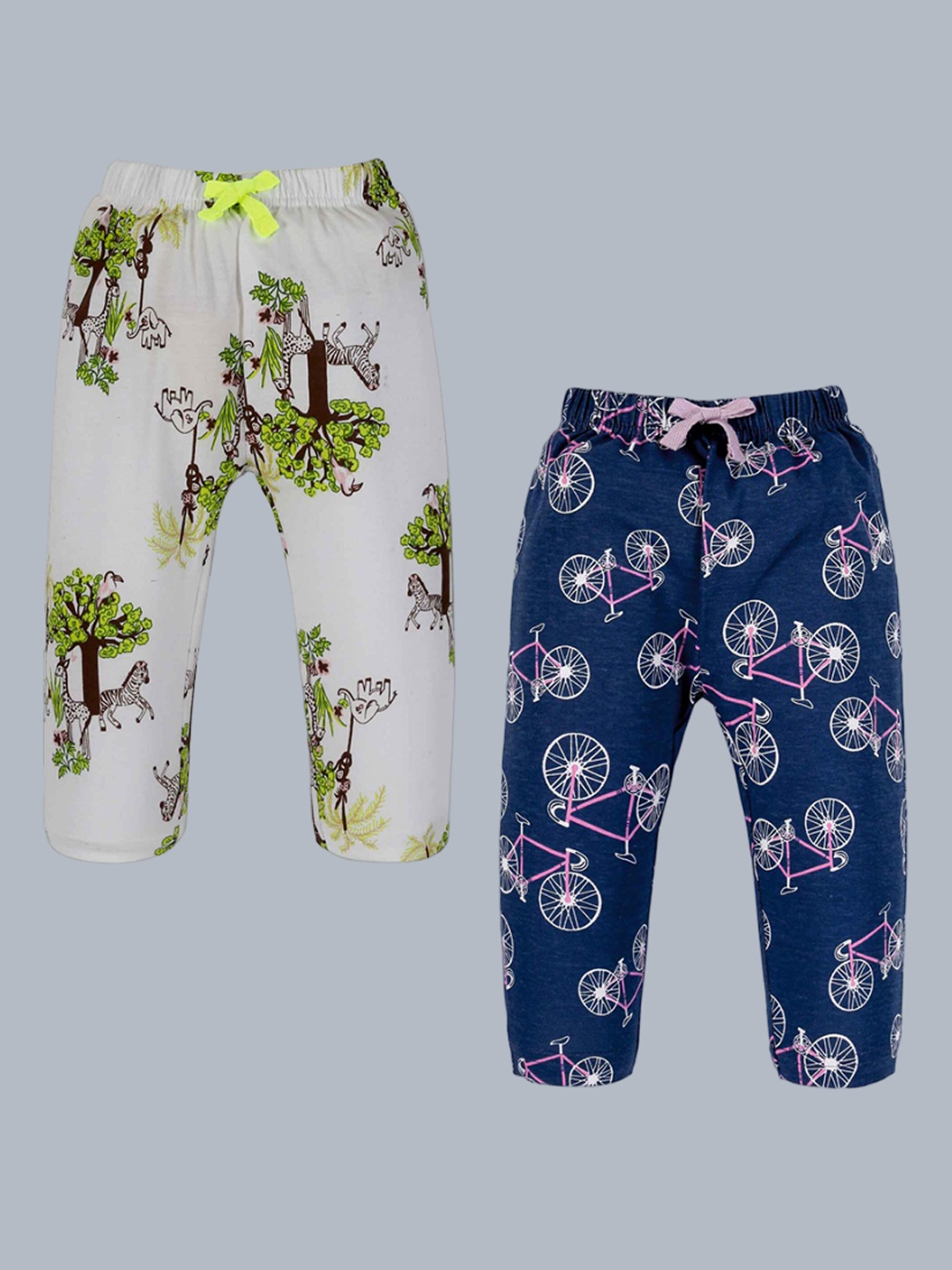 

3PIN Infants Boys Pack Of 2 Printed Pure Cotton Antimicrobial Track Pants, White