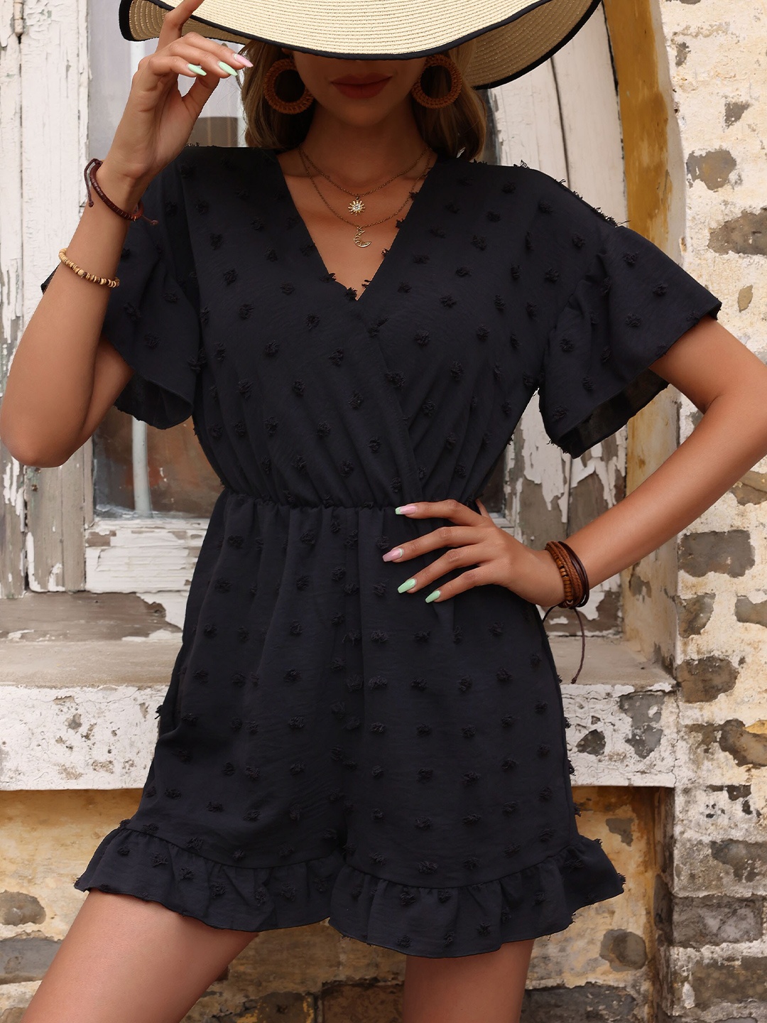 

StyleCast Black Self Design V-Neck Playsuit