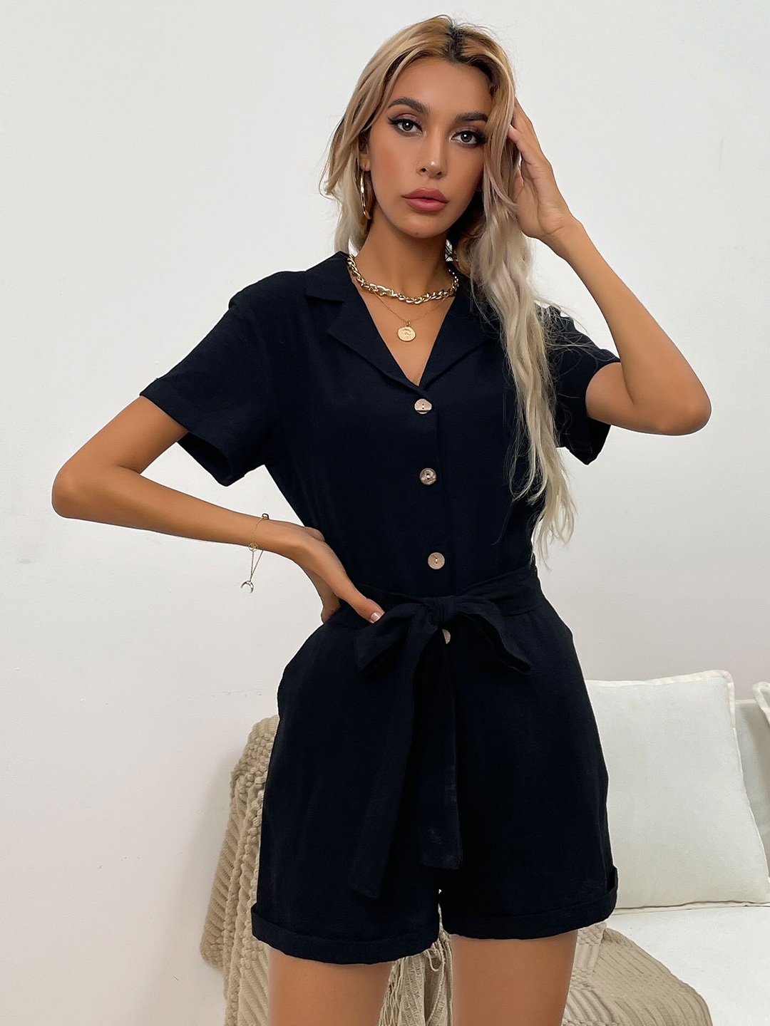 

StyleCast Black V Neck Playsuit