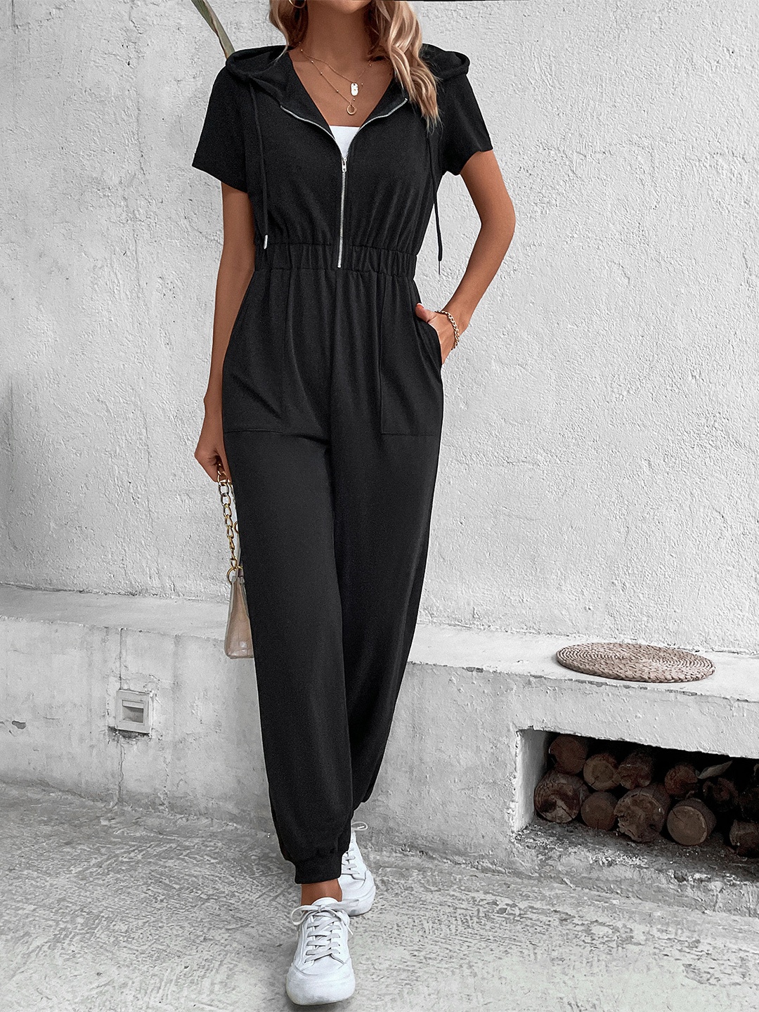 

StyleCast Black Hooded Basic Jumpsuit